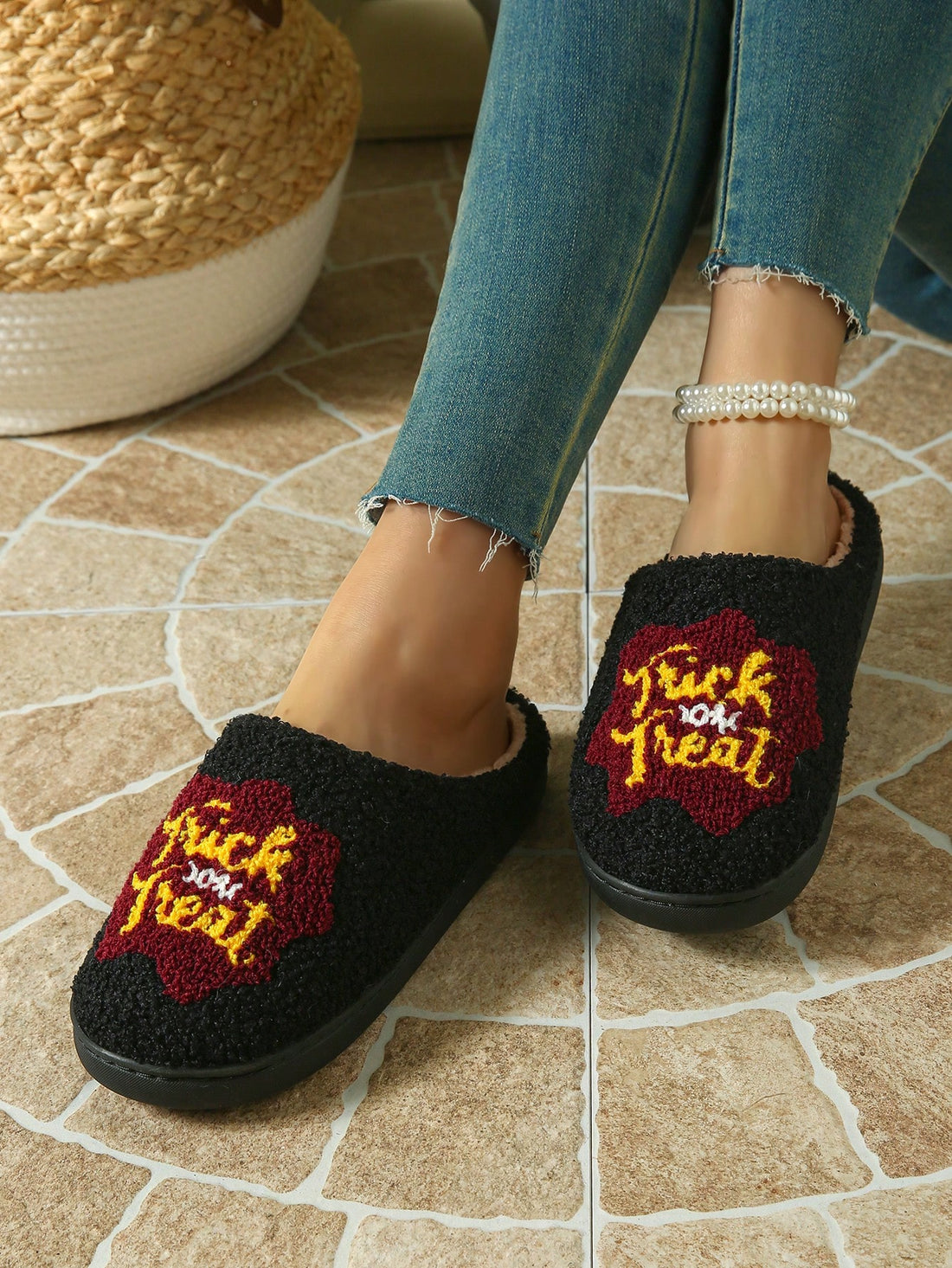 Stay cozy and get in the Halloween spirit with these Spooky Trick or Treat Funny Slippers. Perfect for both men and women, these limited edition slippers feature a unique and humorous design. Bring some spookiness to your feet and enjoy the comfort of these slippers during the holiday season.