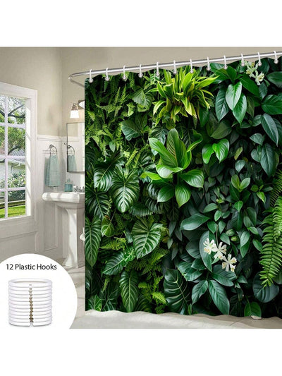 Green Leaf Tropical Plants Shower Curtain - Modern Minimalist Style