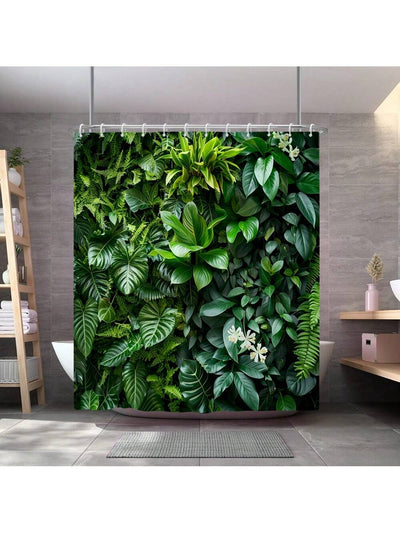 Green Leaf Tropical Plants Shower Curtain - Modern Minimalist Style