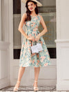 Vintage Floral Elegance: Sleeveless Mini Dress with Waist Belt for Spring & Summer Events