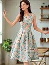 Vintage Floral Elegance: Sleeveless Mini Dress with Waist Belt for Spring & Summer Events