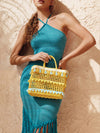 Radiate Boho Chic with the Women's Fringe Woven Handbag