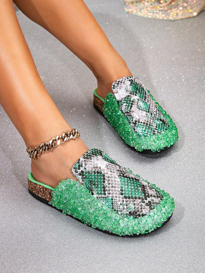 Sparkle and Shine: Rhinestone Glitter Flat Mules Women's Platform Sandals