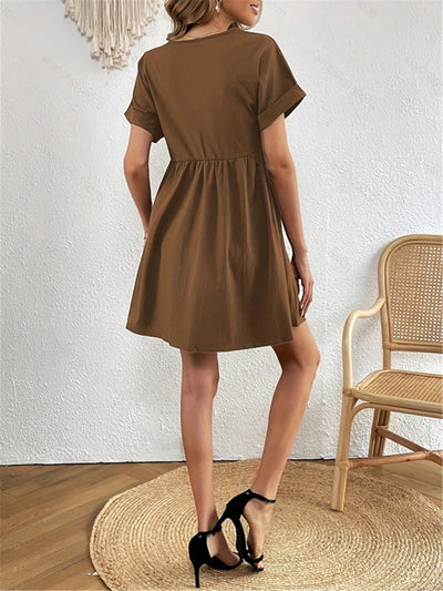 Chic and Stylish: Women's Batwing Sleeve V-Neck Dress in Solid Color