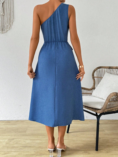 Elegant Asymmetrical Neck Ruched Dress for Effortless Holiday Style