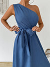 Elegant Asymmetrical Neck Ruched Dress for Effortless Holiday Style