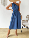 Elegant Asymmetrical Neck Ruched Dress for Effortless Holiday Style