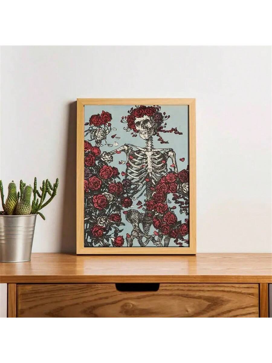 Enhance your home decor with this stunning blooming rose skull canvas wall art. The unique design adds a touch of elegance while the canvas material creates a durable and long-lasting piece. Perfect for any room, this poster is a must-have for any art enthusiast and adds character to any space.