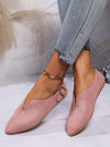 Chic and Comfortable: Women's Pointed Suede Slip-On Flat Shoes with Buckle Detail