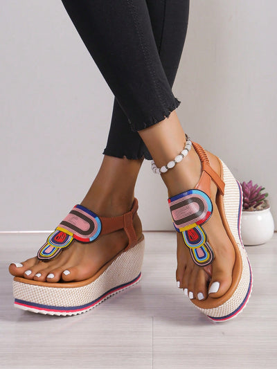 Colorful Patchwork Wedge Sandals: A Stylish Addition to Your Footwear Collection