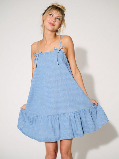 Chic Bow Denim Mini Dress: Your Summer Style Essential