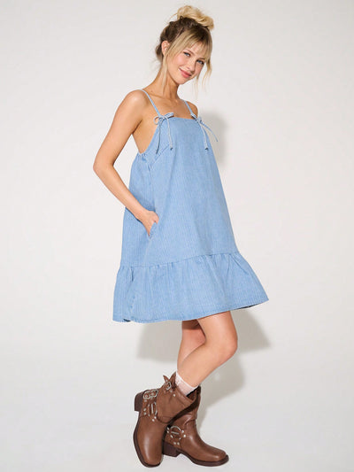 Chic Bow Denim Mini Dress: Your Summer Style Essential