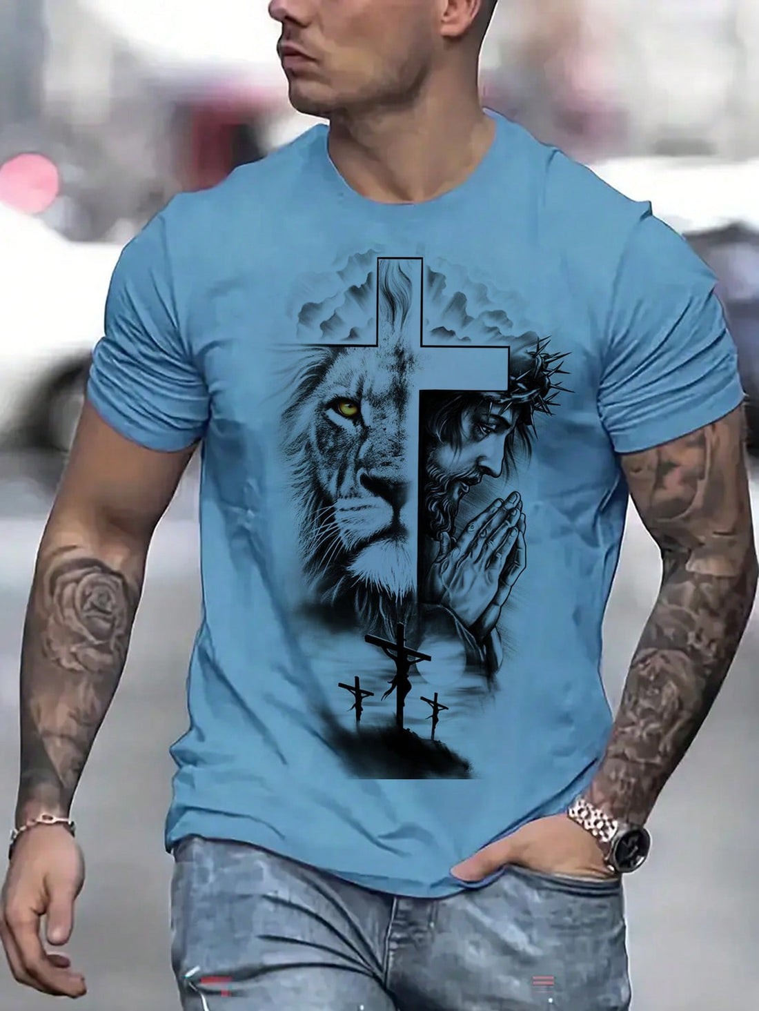 This Roaring Style: Men's Summer Casual Lion Printed T-Shirt features a bold and eye-catching lion design, perfect for adding personality to any casual summer outfit. Made from comfortable and breathable fabric, this shirt is both stylish and comfortable, making it a must-have for any fashion-forward individual.