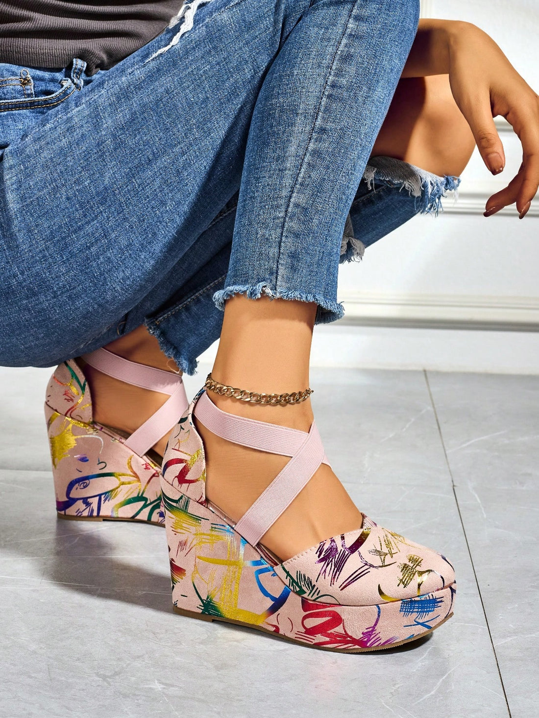 Elevate your fashion game with our Colorful Music Party Platform Sandals. These unique shoes feature a vibrant design perfect for any music party. The platform adds height and comfort, while the colorful pattern adds a touch of fun to any outfit. Step up your style and stand out from the crowd with these must-have sandals.