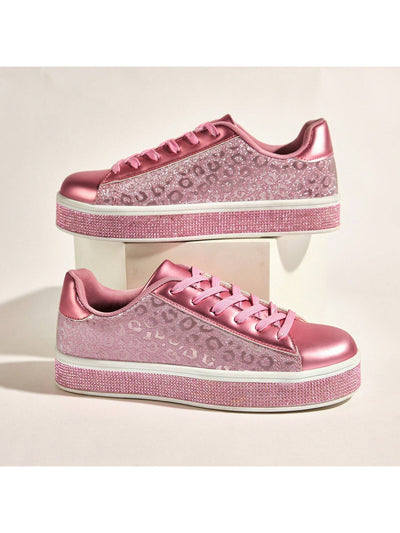 Glitter Meets Leopard: Sparkly Rhinestone Tennis Sneakers