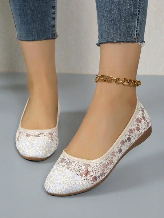 Floral Lace Ballet Slip-On Flats: Elegant, Breathable, and Comfortable