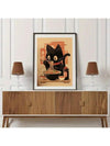 Whimsical Black Cat Enjoying Noodles Canvas Art - Perfect Home and Office Decor