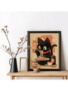 Whimsical Black Cat Enjoying Noodles Canvas Art - Perfect Home and Office Decor