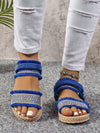 Bohemian Bliss: Blue Round Toe Flat Sandals with Woven Tassels - Versatile and Stylish for Travel and Vacation