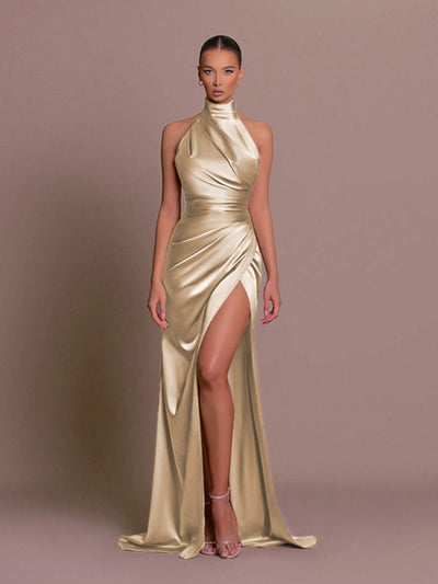 Stunning Sleeveless V-Neck Party Dress: Slay with a Halter Neckline