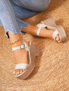 Summer Chic: Yellow Stone-Patterned Platform Wedge Sandals