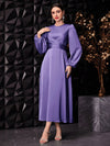 Elegant Solid Color Lantern Sleeve Maxi Dress - Perfect for Evening Parties