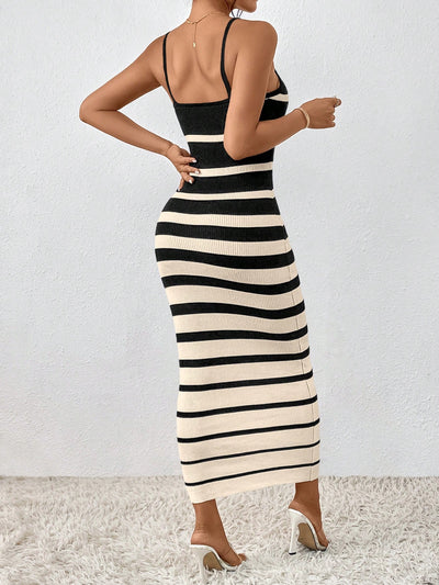 Chic Striped Color Block Knit Tank Dress for Effortless Spring/Summer Style