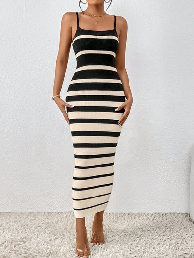 Chic Striped Color Block Knit Tank Dress for Effortless Spring/Summer Style