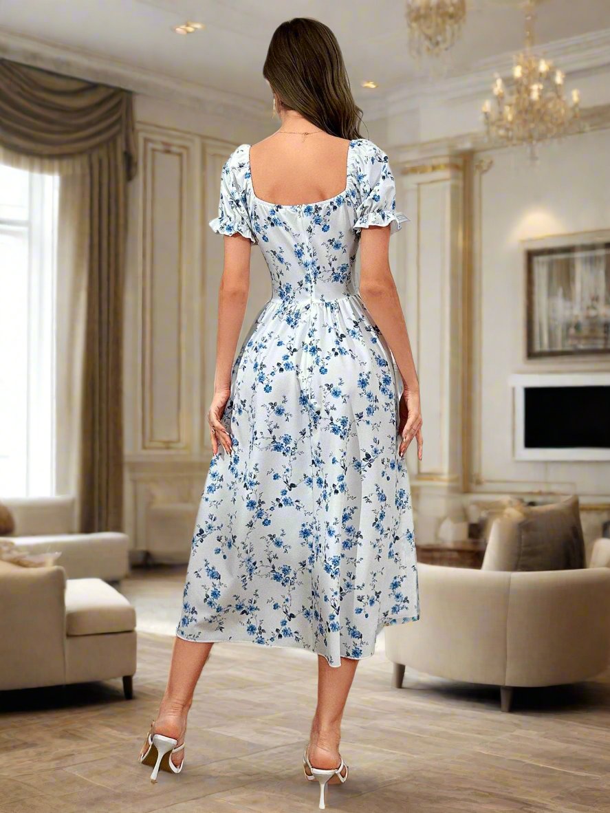 Step into the perfect vacation look with our Cinched Waist Puff Sleeve Lace Floral Patchwork Dress. Featuring a flattering cinched waist, puff sleeves, and delicate lace and floral patchwork, this dress will have you feeling comfortable and stylish for any destination. Upgrade your vacation style today.