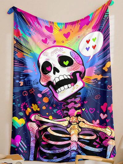 Cozy up with the Cartoon Skull Printed Flannel Blanket: A Year-Round Home Essential