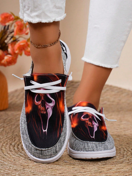 Step up your Halloween style with Stylishly Spooky's Women's Lightweight Halloween Skull Casual Sports Shoes. These lightweight and stylish shoes are perfect for any sporty and spooky activities. With a trendy skull design, they'll add a touch of creepiness to your look while providing comfort and support. Available now!