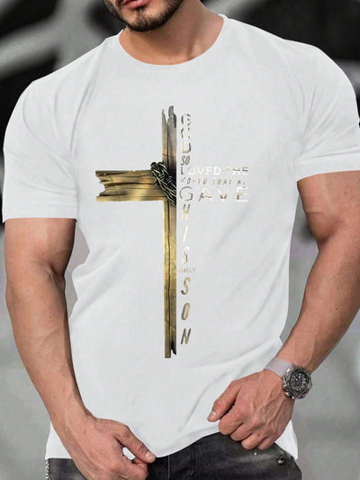 Men's Letters and Cross Print T-Shirt: A Stylish Statement Piece