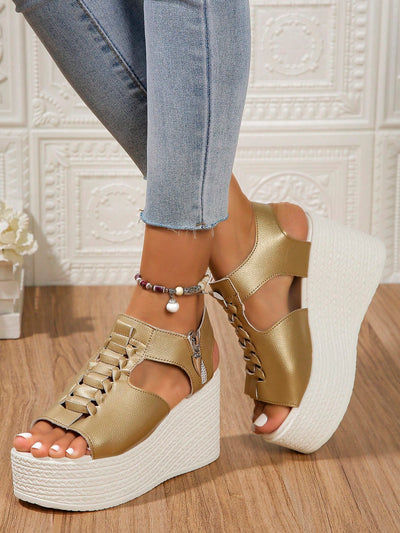 Glamorous Gold Wedge Sandals: The Ultimate Vacation Staple for Fashion-Forward Women