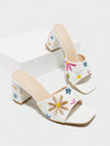 Summer Ready: Apricot Embroidered Flower Mules with Chunky Heels