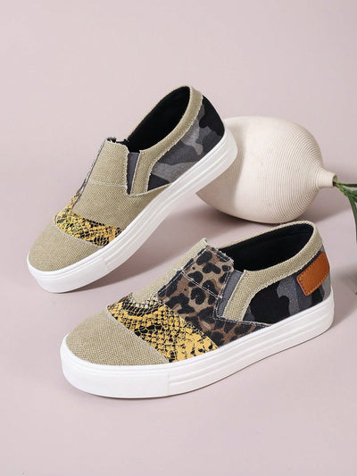 Stylish and Comfortable Color Block Slip-On Sports Shoes in Khaki