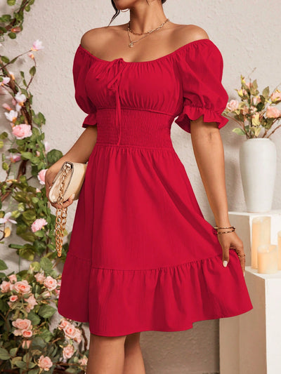 Chic Summer Vibes: Tie Front Ruffle Hem Puff Sleeve Dress