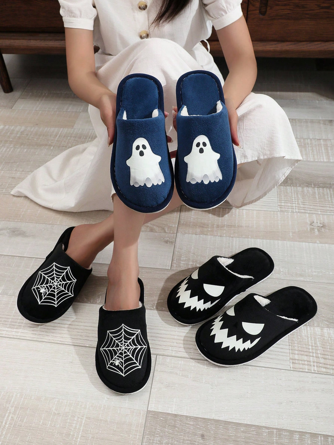Illuminate your Halloween spirit with these Spooky Night Light Couple Indoor Slippers. The festive design and comfortable fit make them perfect for lounging around the house. Say goodbye to cold feet and add a touch of scary fun to your indoor Halloween decorations.