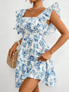 Chic Vacation Ready: Woven Print Square Neck Short Sleeve Dress