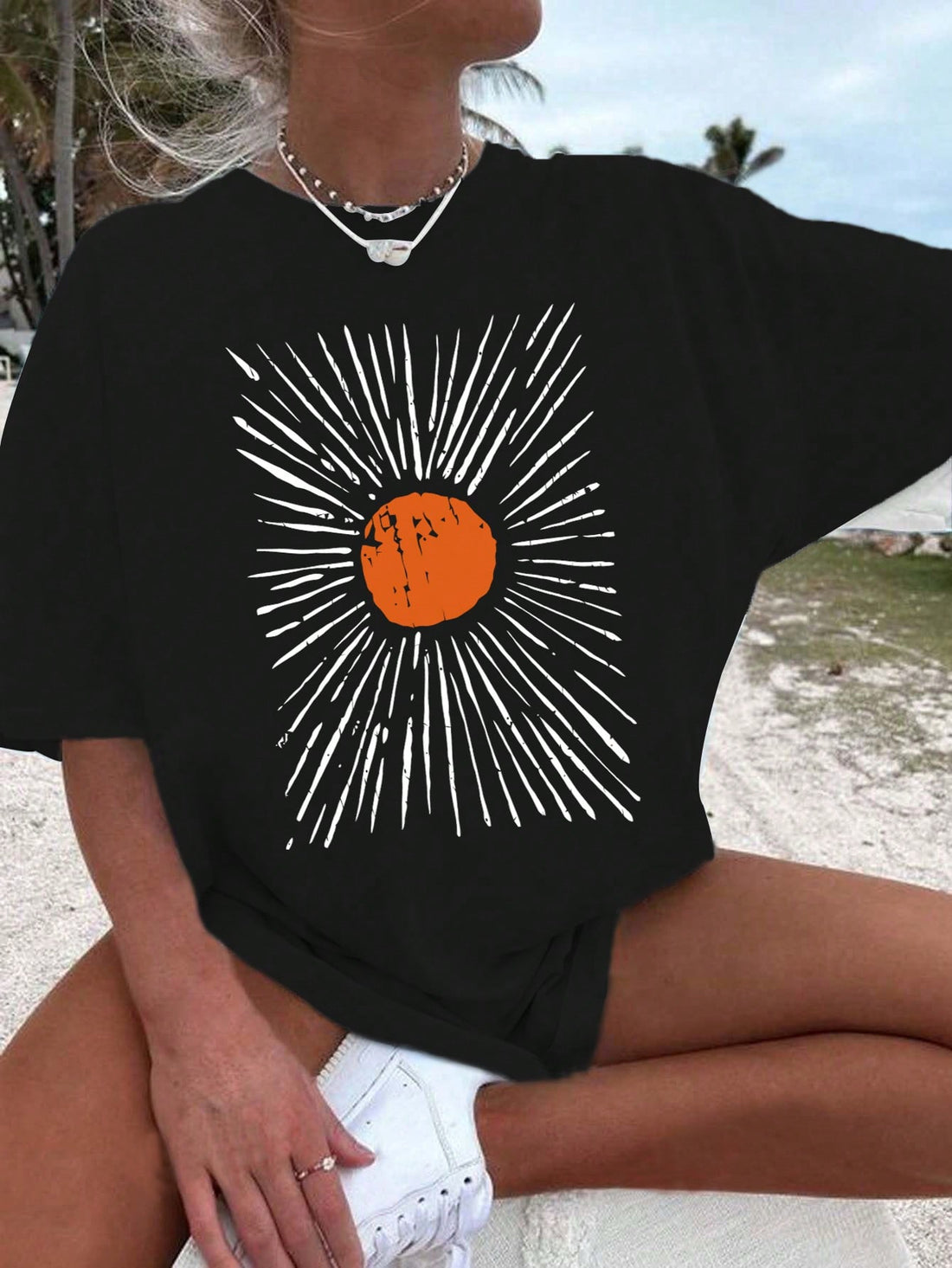 This Women's Casual Sunny Graphic T-Shirt is the perfect addition to your summer wardrobe. Made of comfortable and breathable fabric, it features a stylish graphic design that adds a touch of effortless style to any outfit. Perfect for any casual occasion, this t-shirt is a must-have for summer.