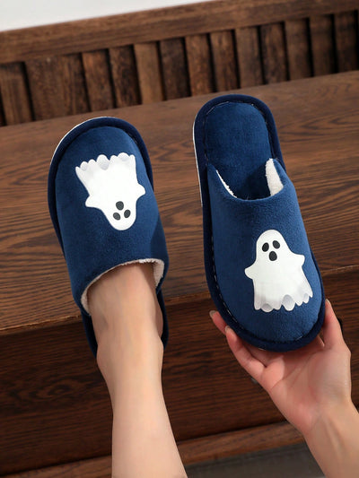 Spooky Halloween Night Light Couple Indoor Slippers - Comfortable & Festive Floor Slippers