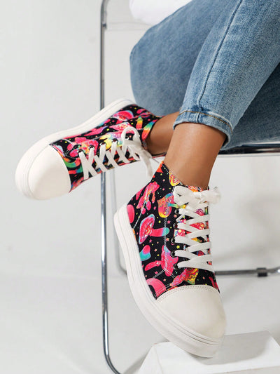 Doodle-licious Halloween Mid-Top Canvas Shoes: Fun and Spooky Sports Shoes for Women