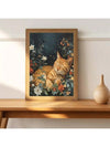 Sleepy Cat in Flower Garden Canvas Poster - Perfect Wall Art for Home Decor