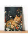 Sleepy Cat in Flower Garden Canvas Poster - Perfect Wall Art for Home Decor