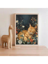 Sleepy Cat in Flower Garden Canvas Poster - Perfect Wall Art for Home Decor