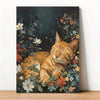 Sleepy Cat in Flower Garden Canvas Poster - Perfect Wall Art for Home Decor