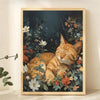 Sleepy Cat in Flower Garden Canvas Poster - Perfect Wall Art for Home Decor