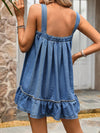 Denim Dream: Sleeveless A-Line Dress with Ruffle Hem and Front Buttons