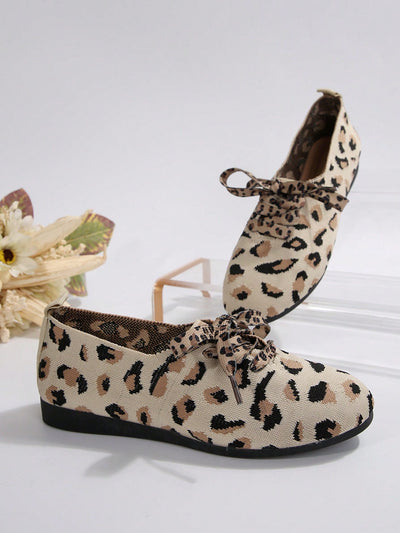 Wildly Chic: Leopard Print Flat Lace-Up Shoes for Fashionable Women