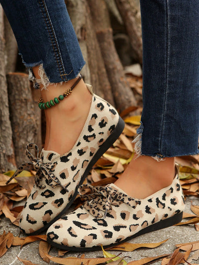 Wildly Chic: Leopard Print Flat Lace-Up Shoes for Fashionable Women