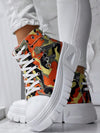 Colorful Printed Sports Shoes: Stylish Lace-Up Sneakers with Side Zipper